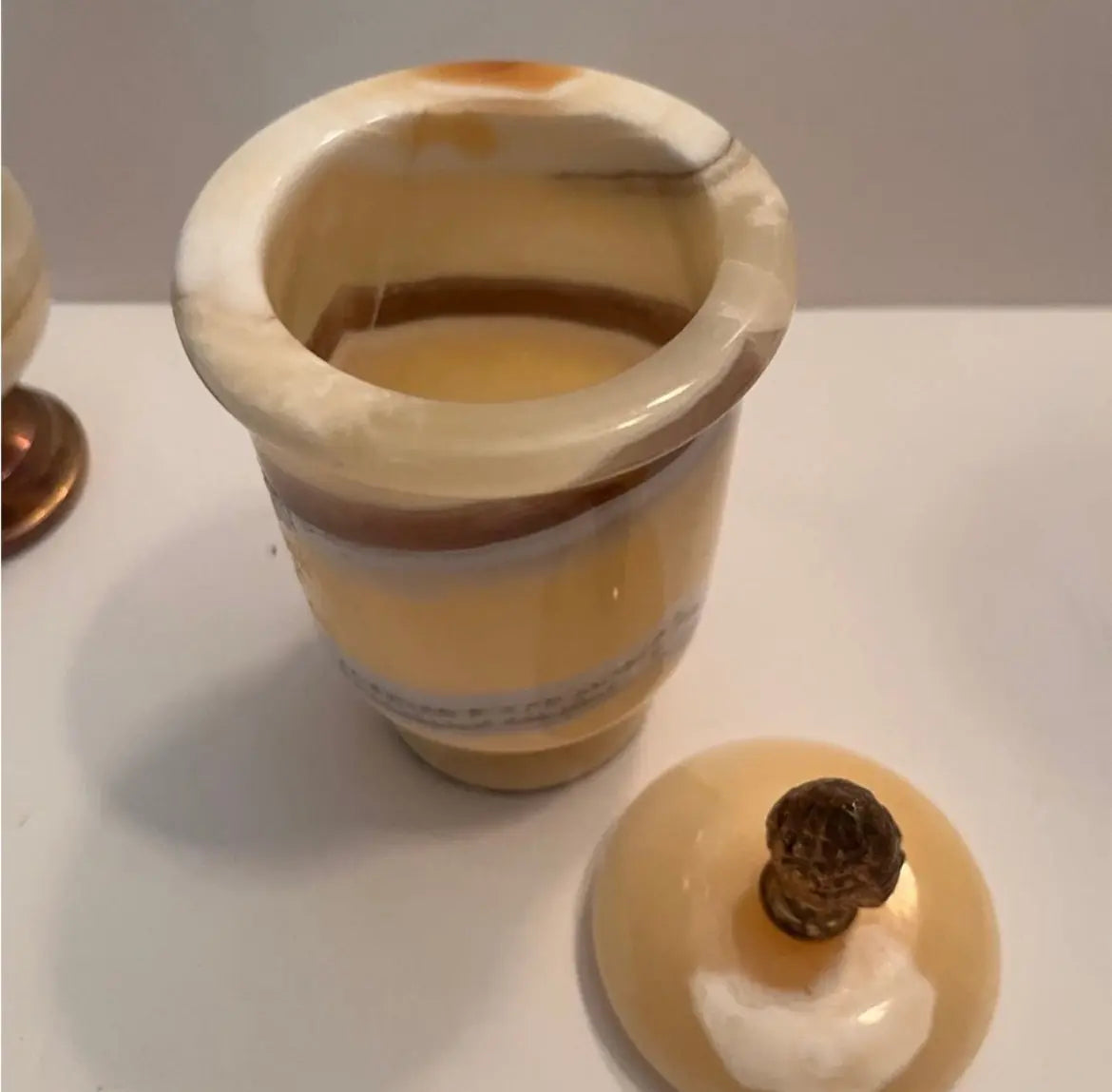 Onyx Marble Stone Brass Amphora Vases & Trinket