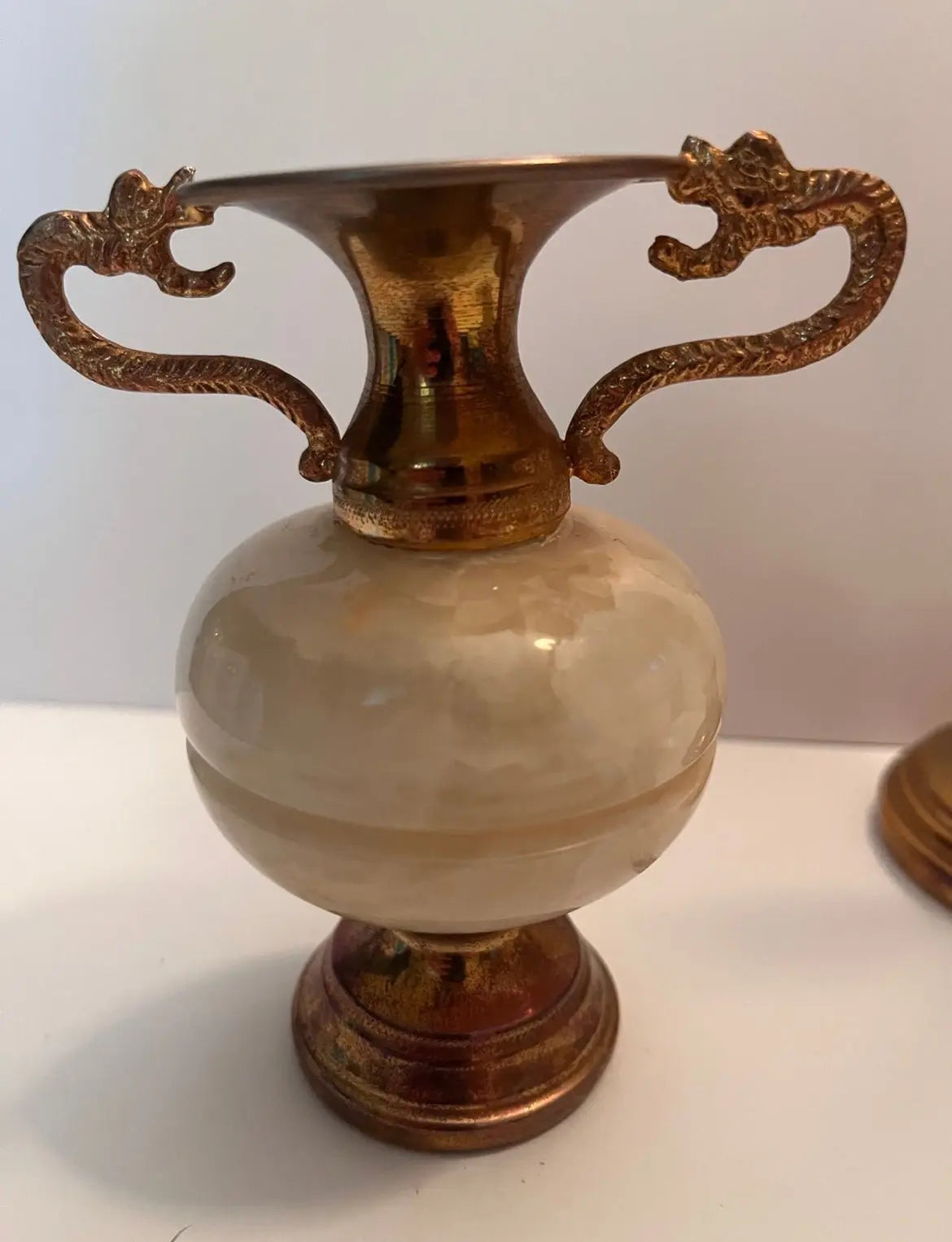 Onyx Marble Stone Brass Amphora Vases & Trinket