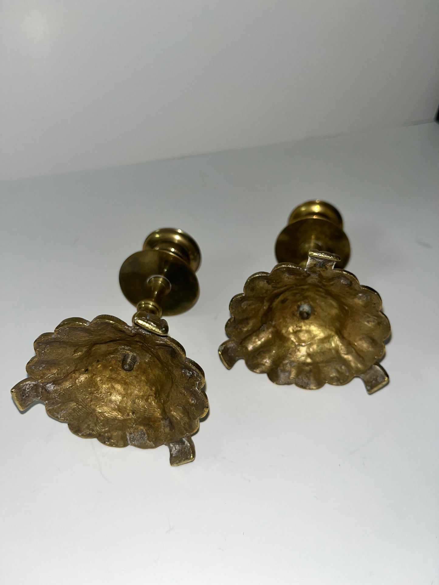 19th Century Ornate Brass Candle Holders - Finest Antique