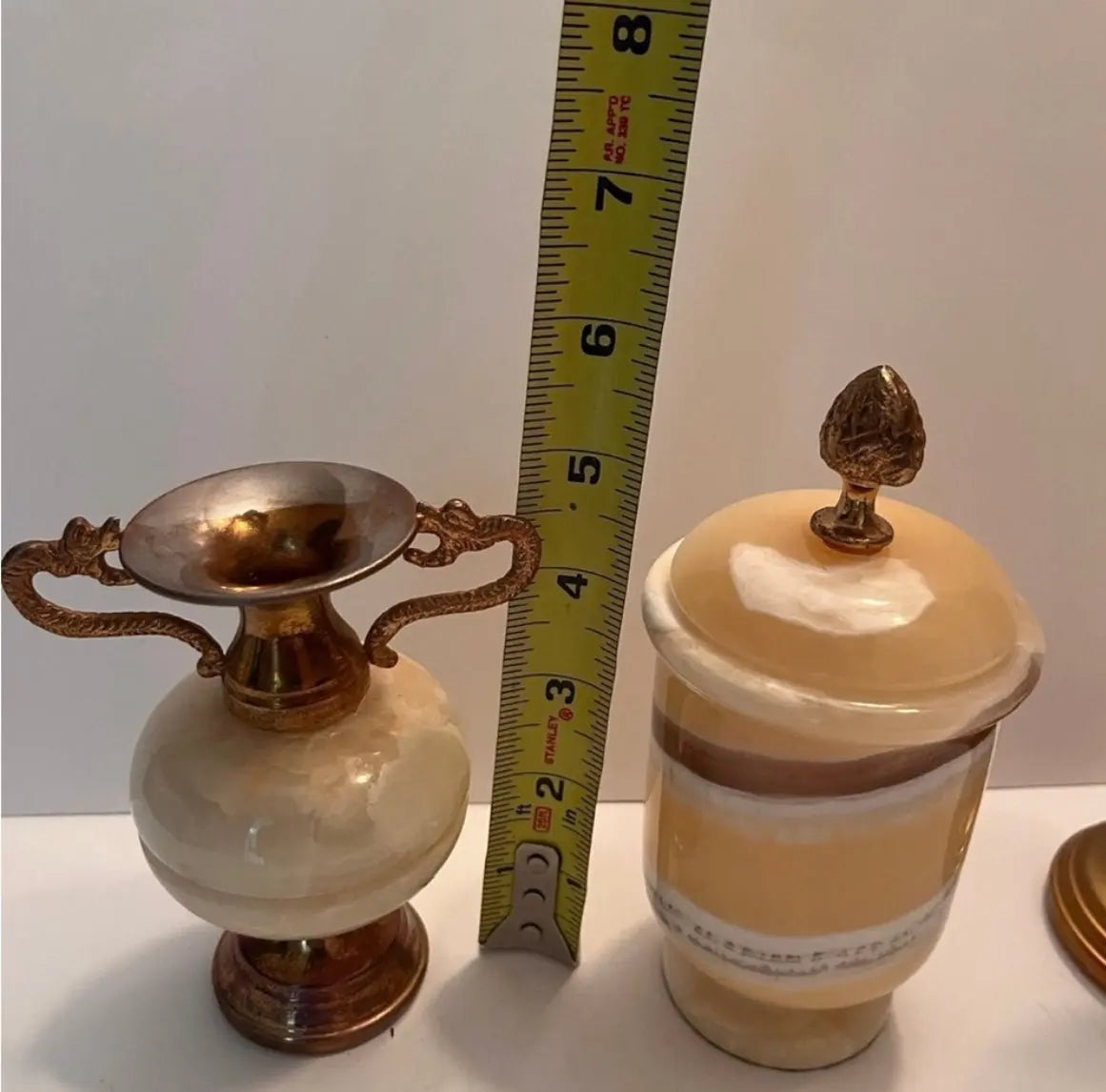 Onyx Marble Stone Brass Amphora Vases & Trinket