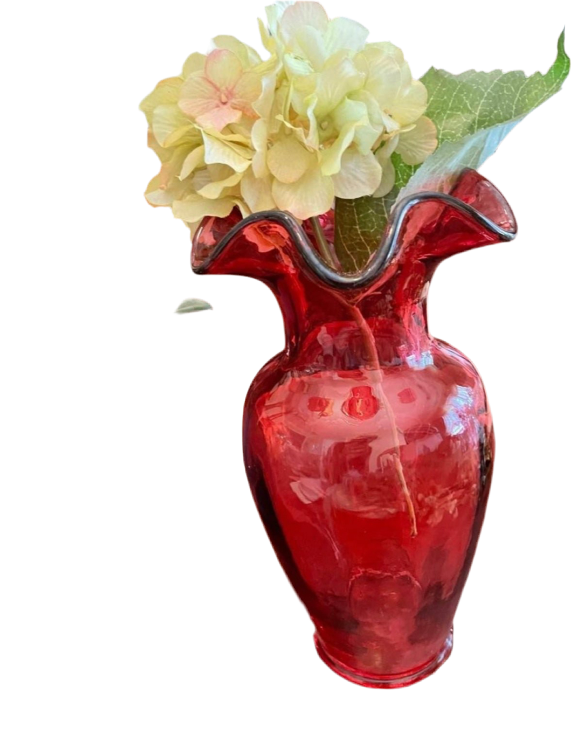 Vintage Signed Fenton 10.5”Flower Vase with Ruffled top.