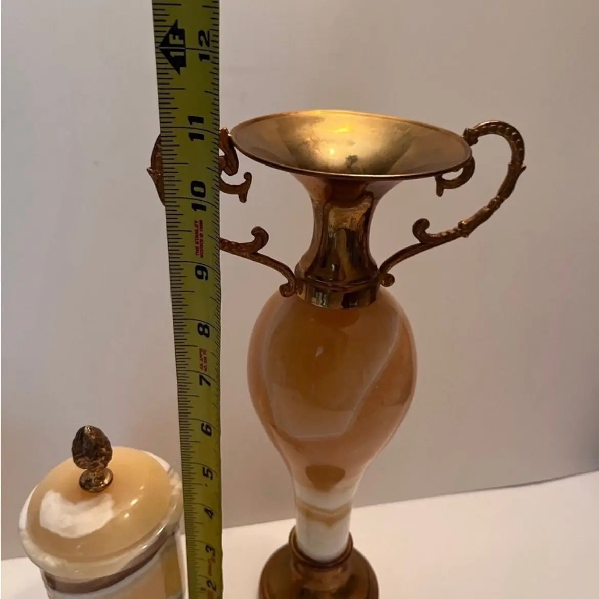 Onyx Marble Stone Brass Amphora Vases & Trinket