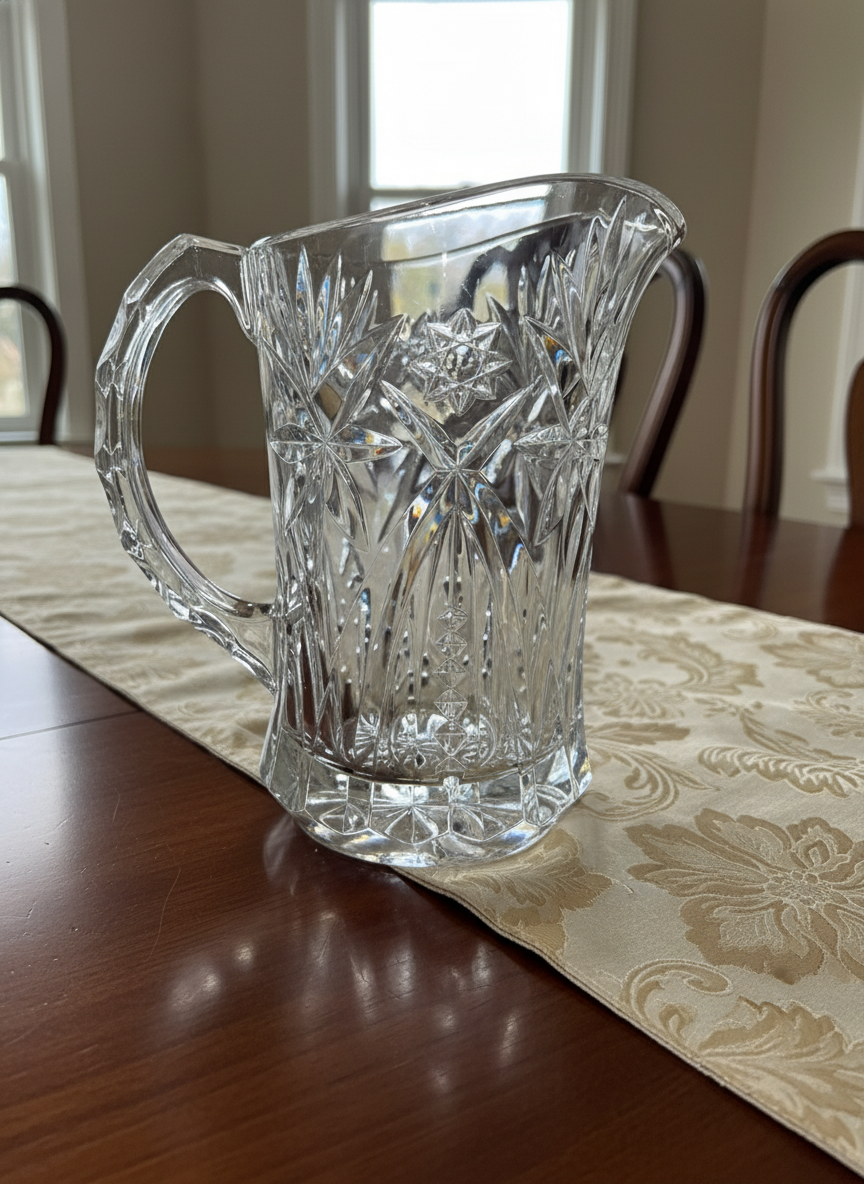 Heavy Cut 24% Lead Crystal Pitcher - Starburst & Pinwheel
Pattern