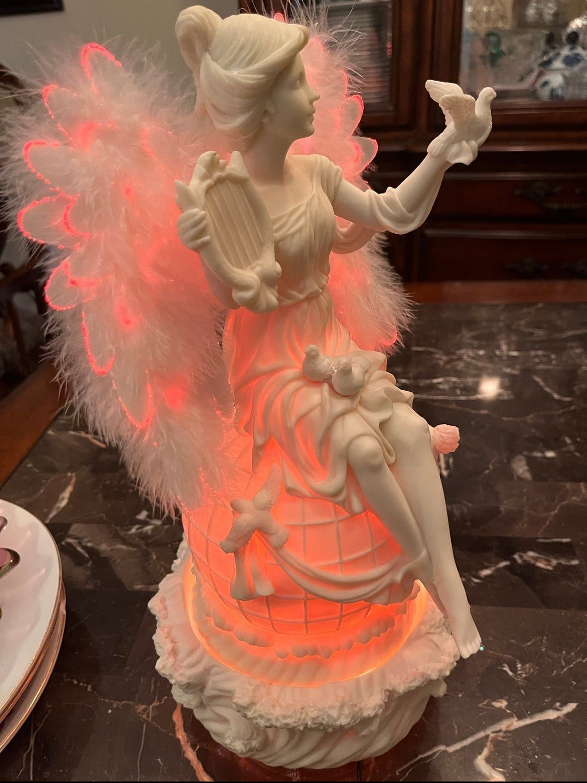 Fiber Optic Rotating Angel Sitting On Globe "A Season Of Peace" By Mark Klans