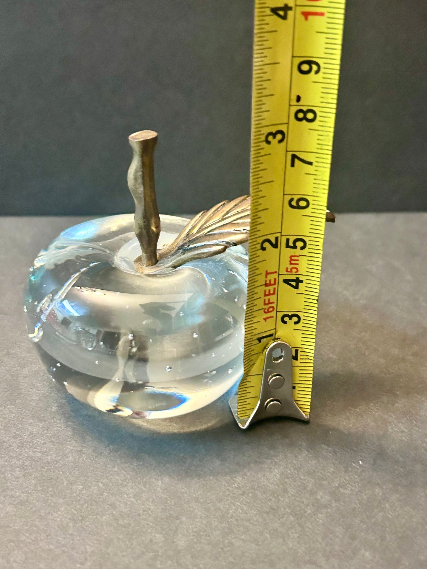 Signed Carl Kraft Art Glass Apple Paperweight & 1976 Hallmark Lead Crystal Set (3pc)