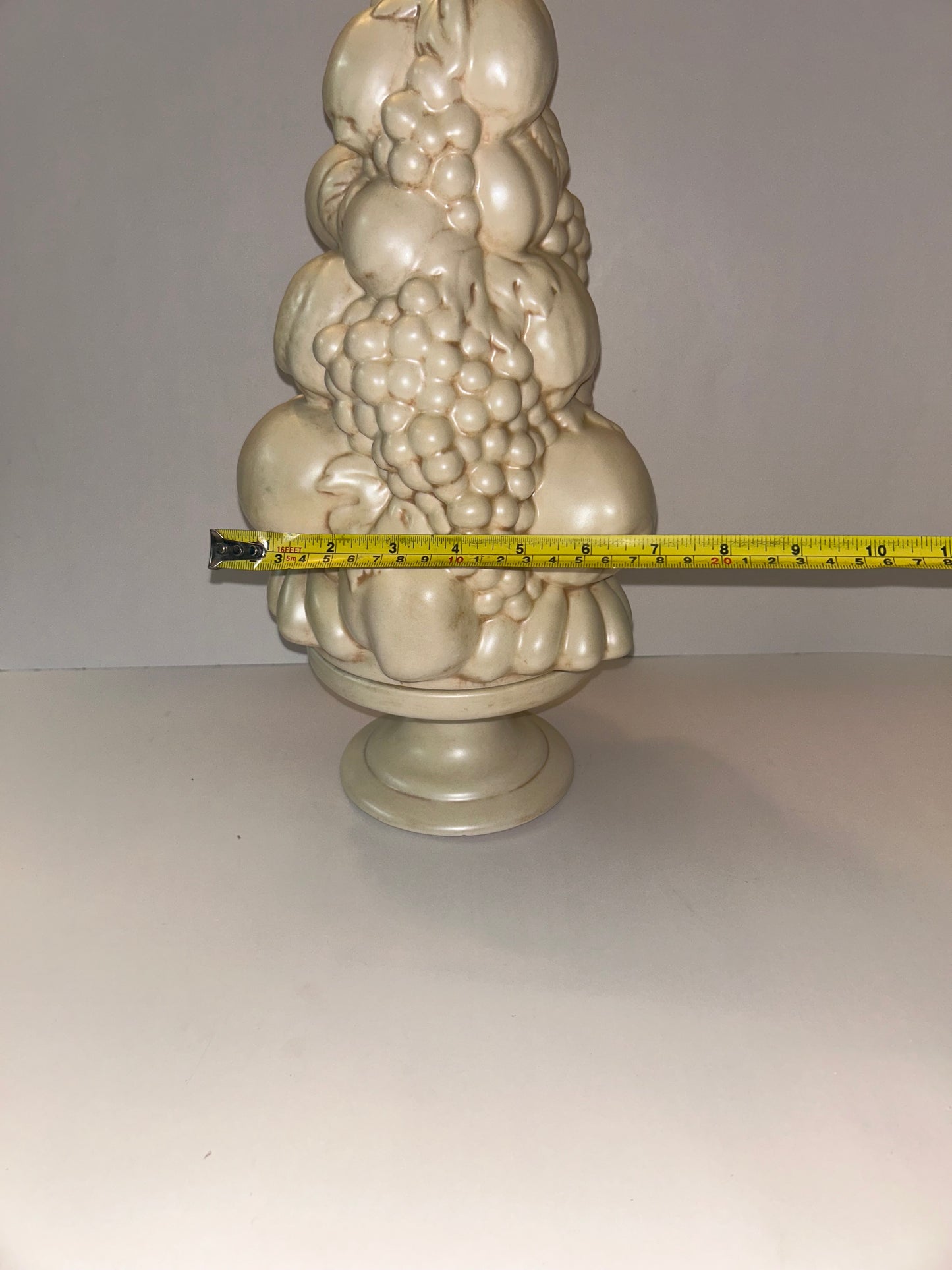 Vintage (16”) Fruit Topiary Centerpiece, White on Pedestal Base, 1964