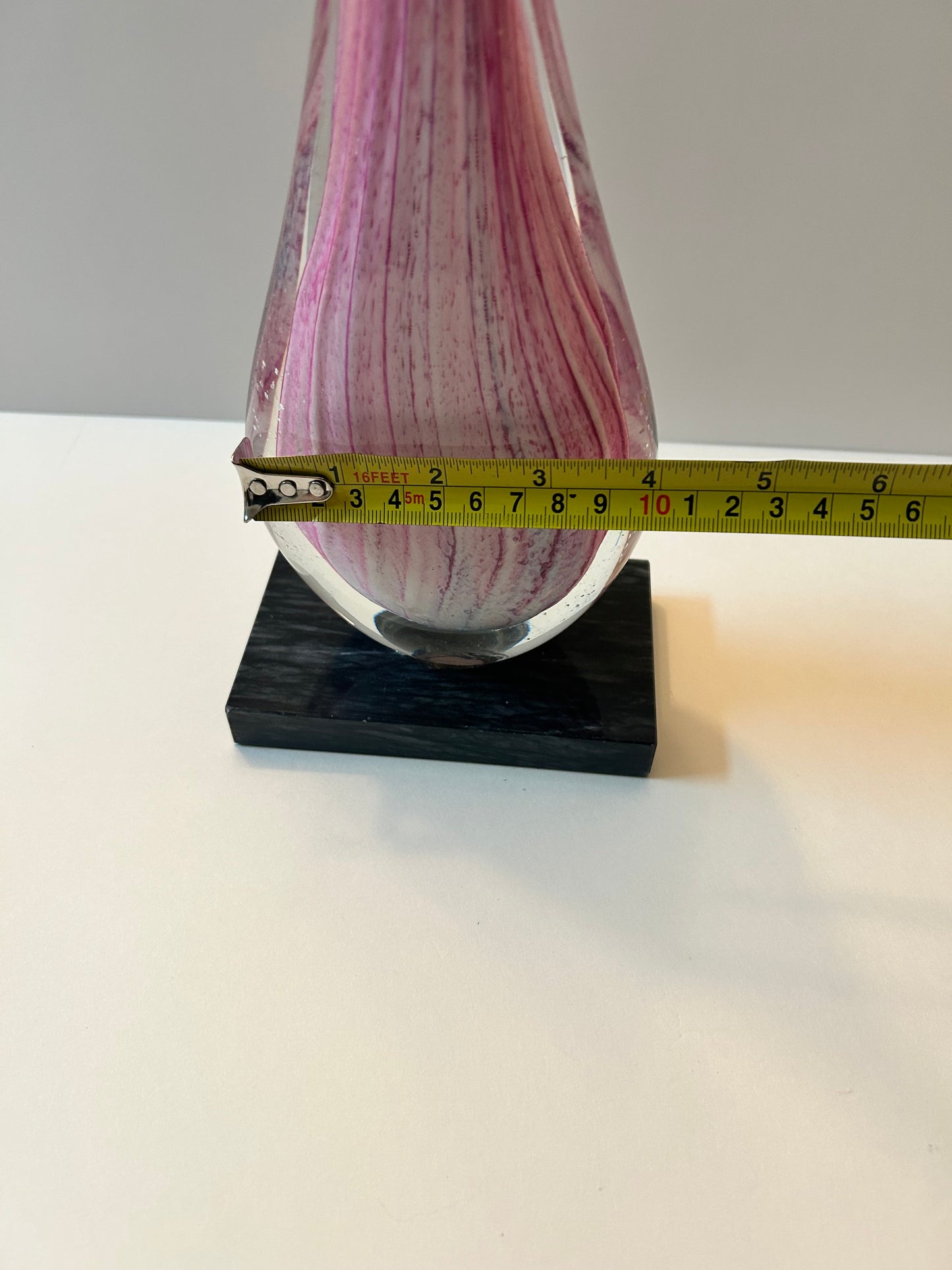 Pink Dream Art Glass Tear Drop on Marble Base