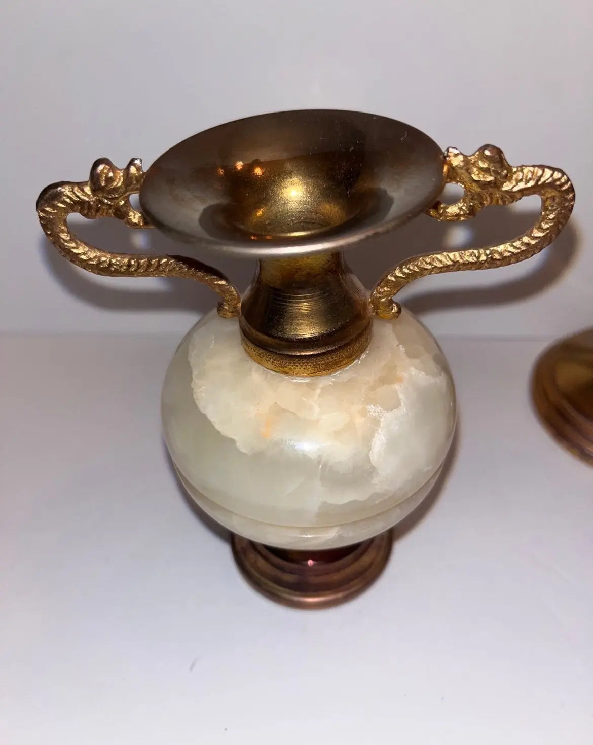 Onyx Marble Stone Brass Amphora Vases & Trinket