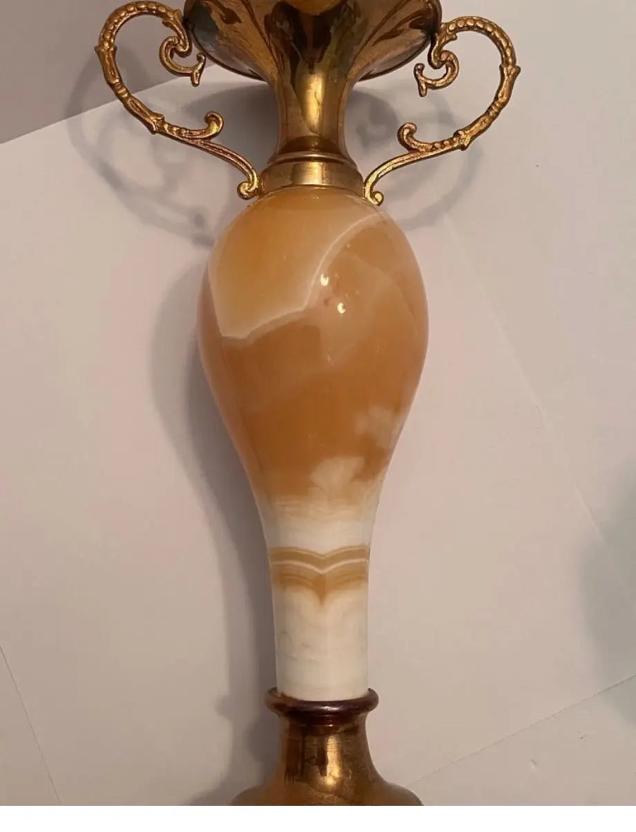 Onyx Marble Stone Brass Amphora Vases & Trinket