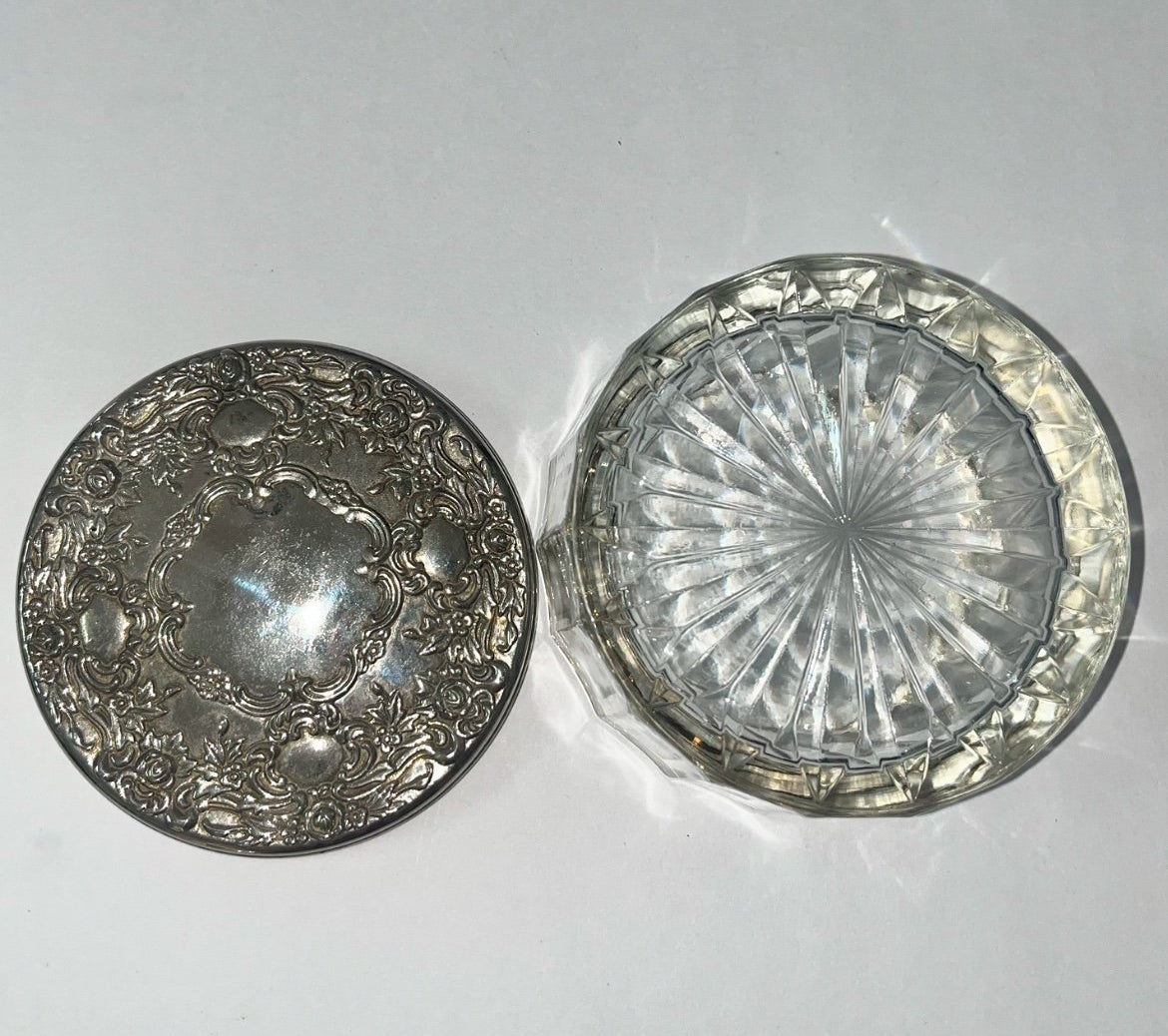 Antique 1910 French Jewelry Box, Footed Chest & Trinket Jar Lid