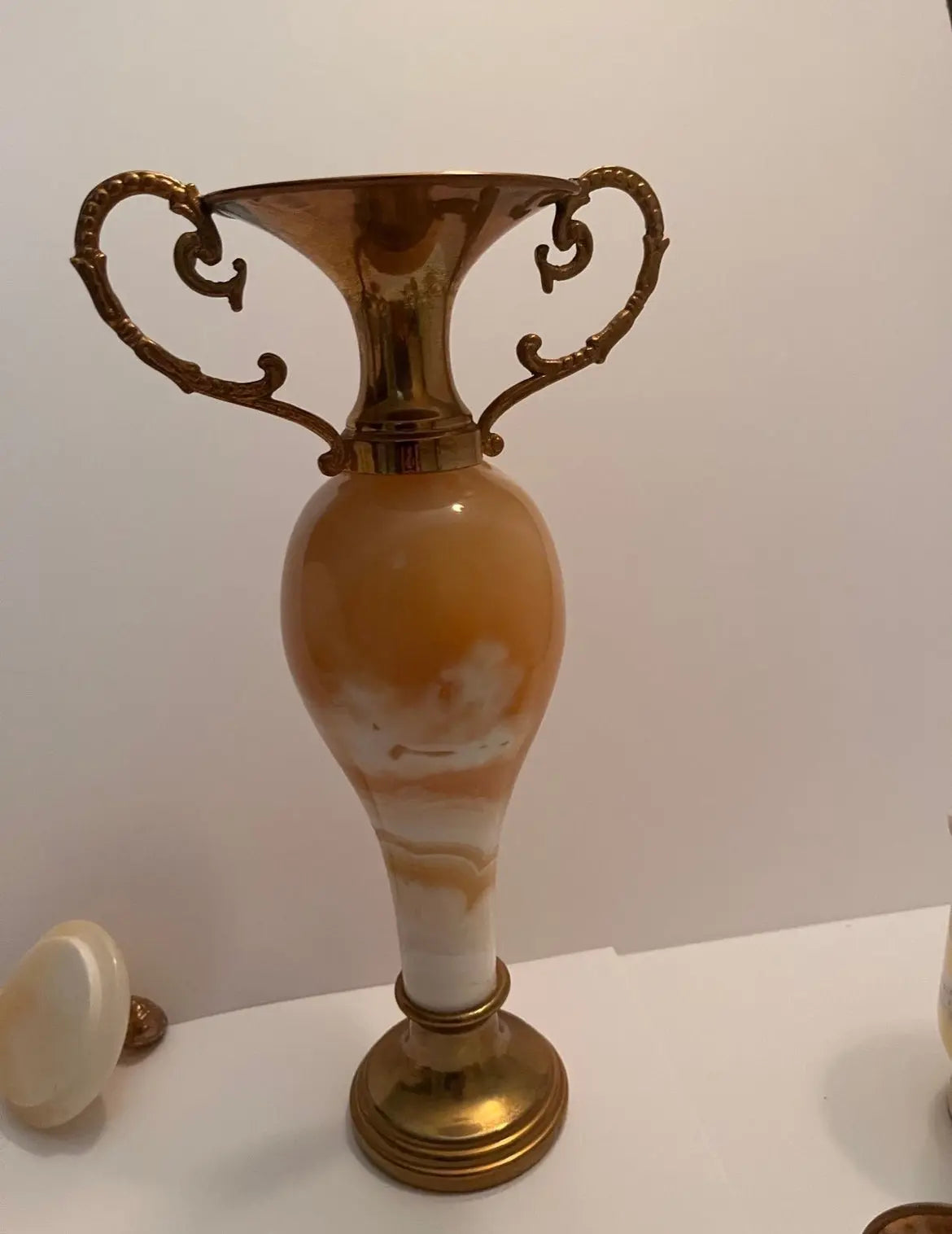 Onyx Marble Stone Brass Amphora Vases & Trinket