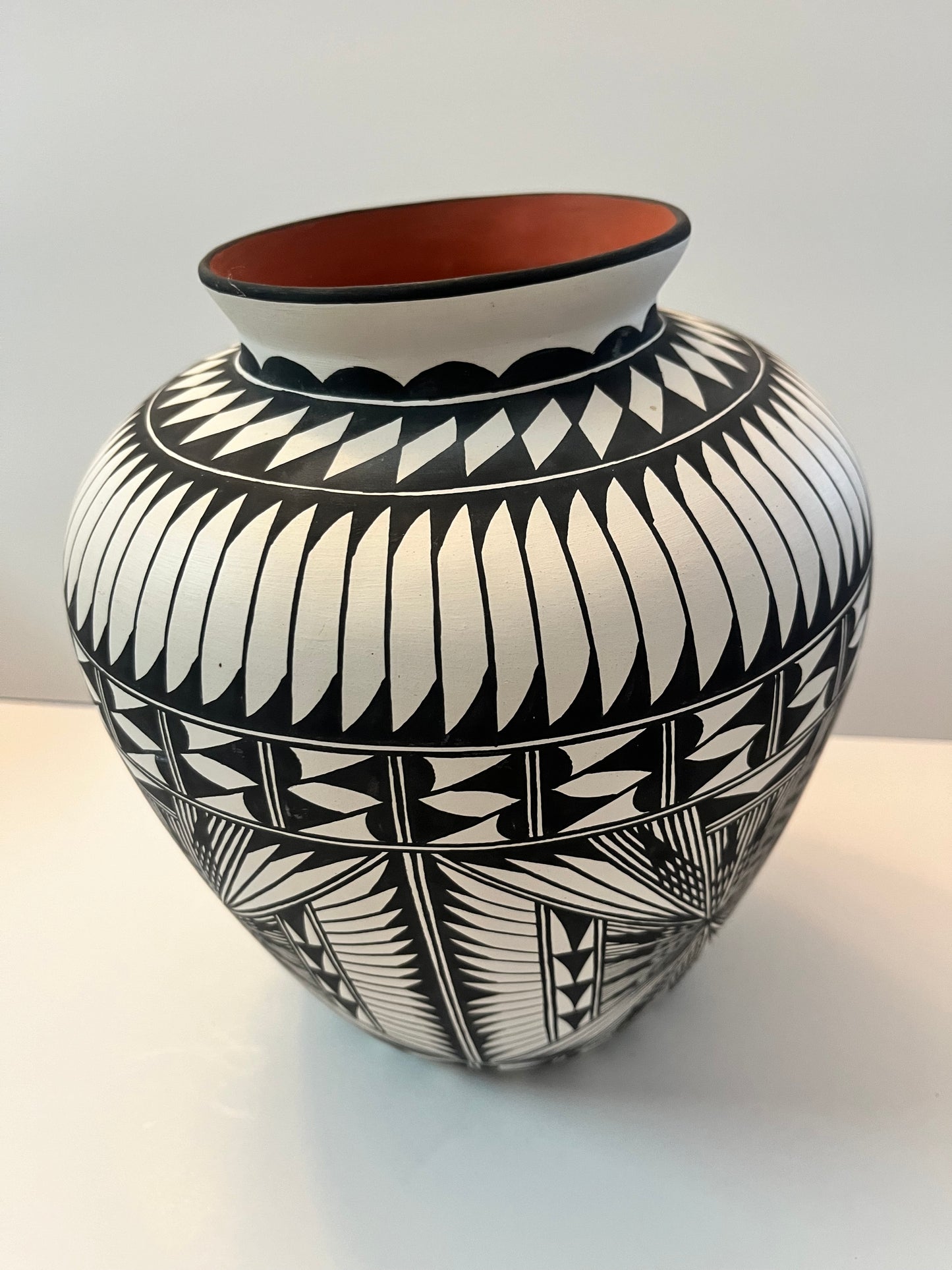 Acoma Pueblo Pottery Vase with Intricate Geometric Patterns - Finest Antique