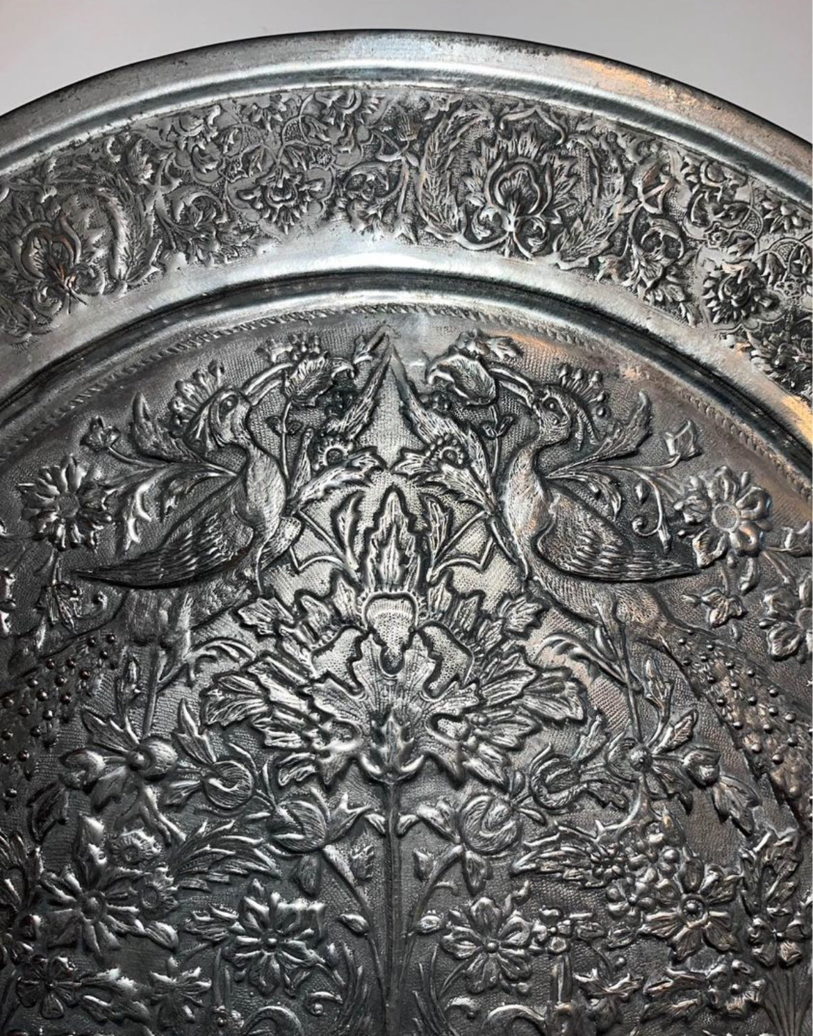 Antique Austrian Hungarian Copper Wall Plate with Intricate Floral and Fauna Design - Finest Antique