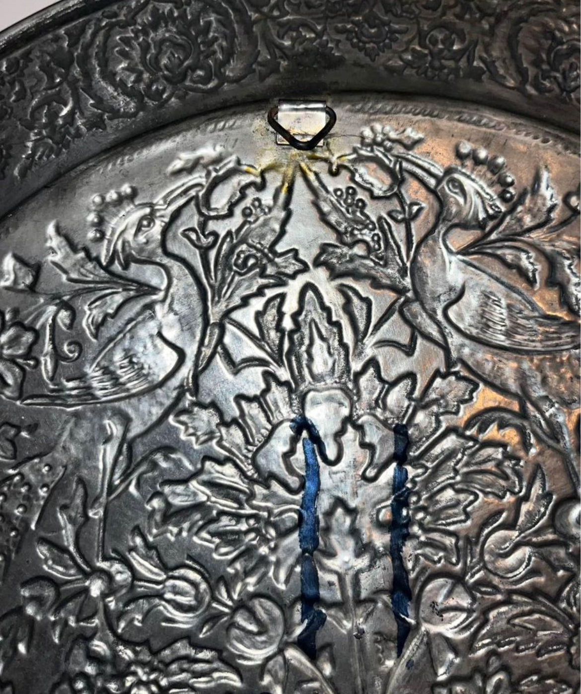 Antique Austrian Hungarian Copper Wall Plate with Intricate Floral and Fauna Design - Finest Antique