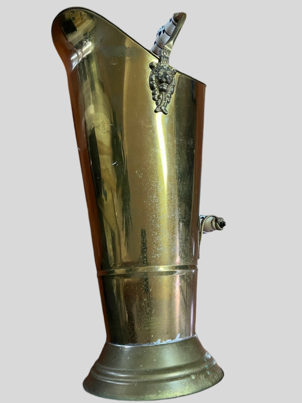 Antique Copper Brass Tall Delft Handmade Umbrella Holder - Finest Antique