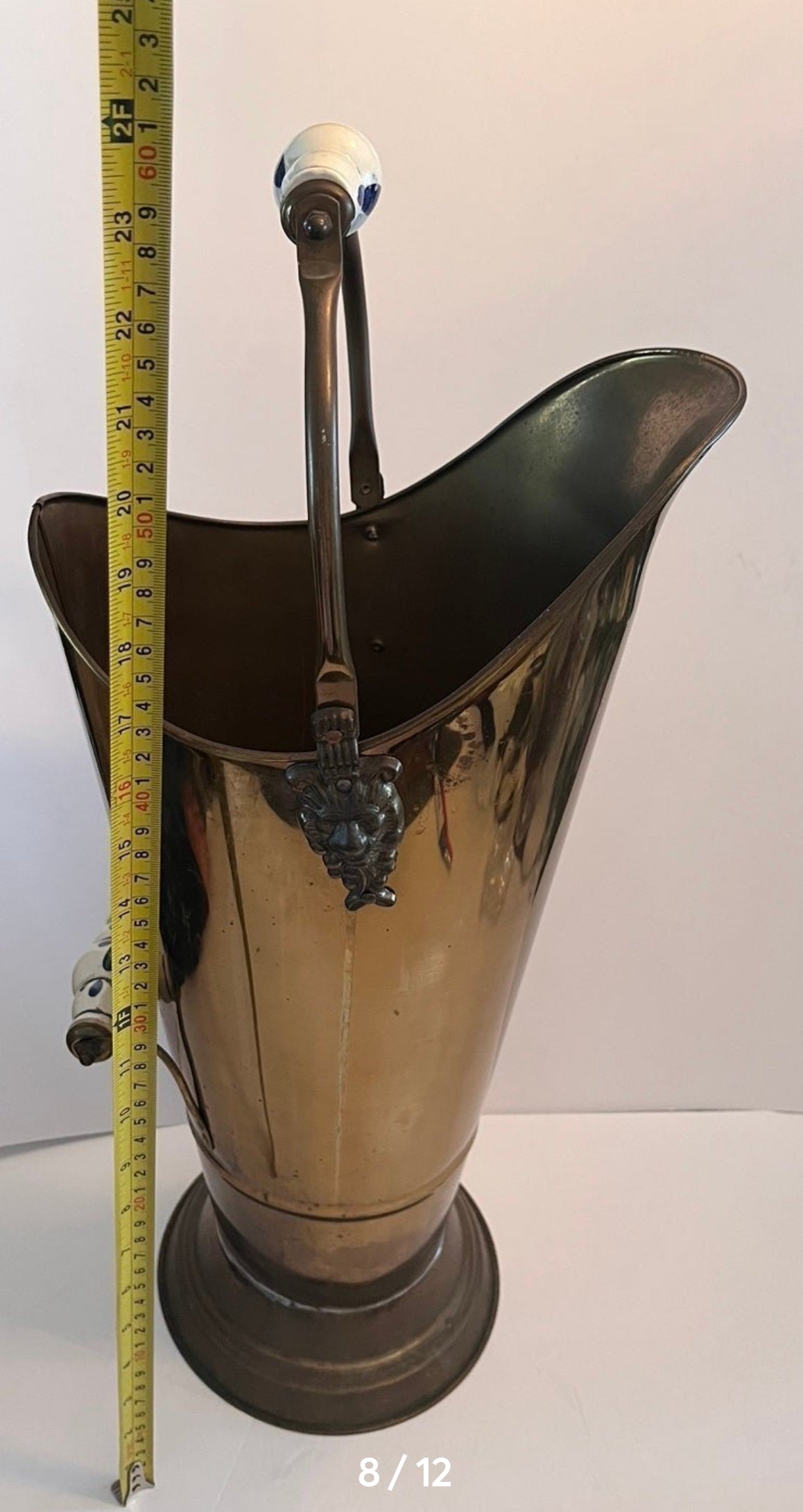 Antique Copper Brass Tall Delft Handmade Umbrella Holder - Finest Antique