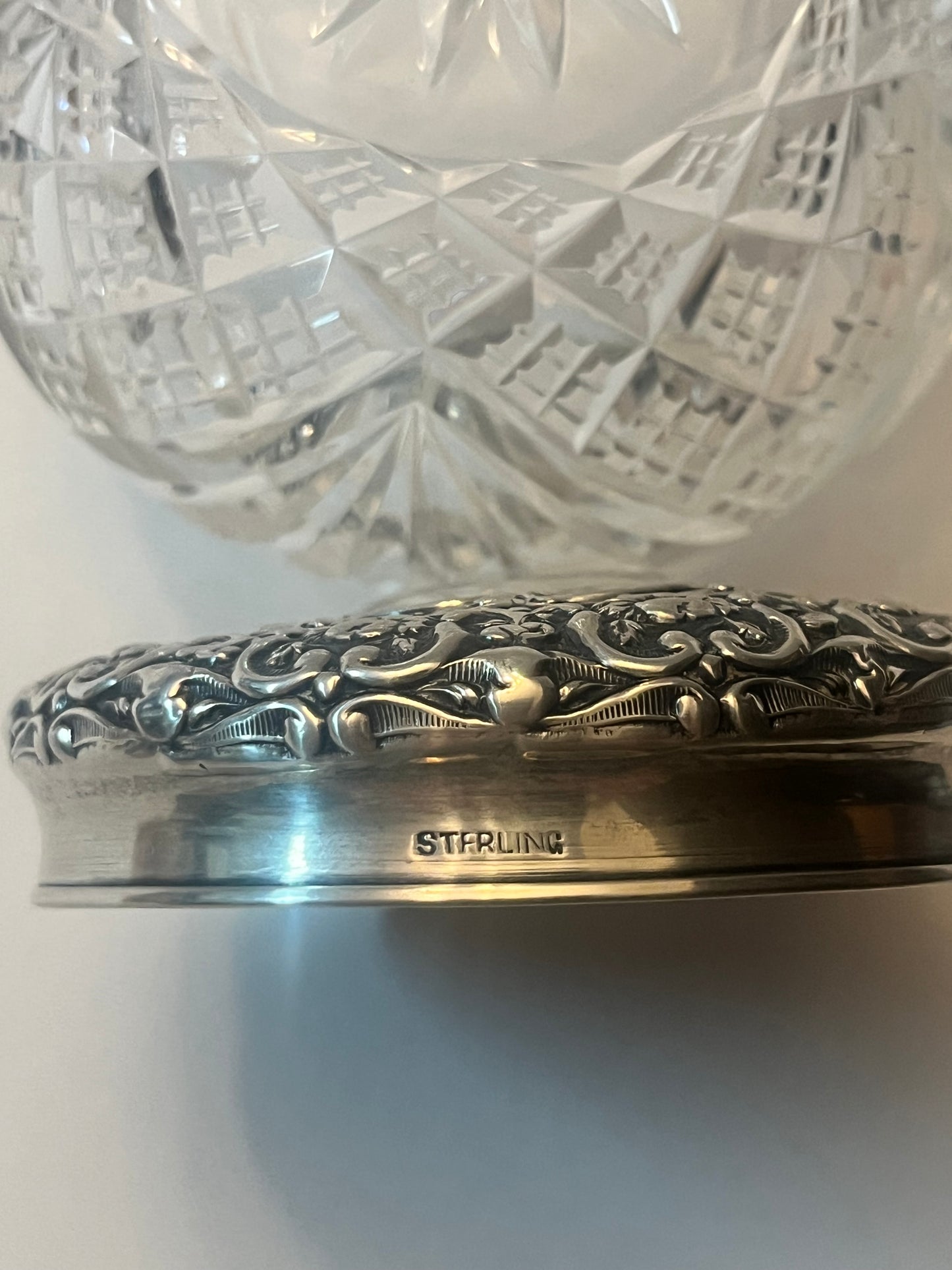 Antique Victorian Vanity Crystal Powder Jar with Sterling Silver Lid - Finest Antique