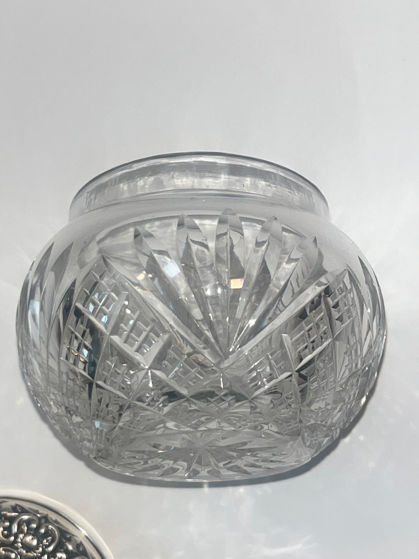 Antique Victorian Vanity Crystal Powder Jar with Sterling Silver Lid - Finest Antique