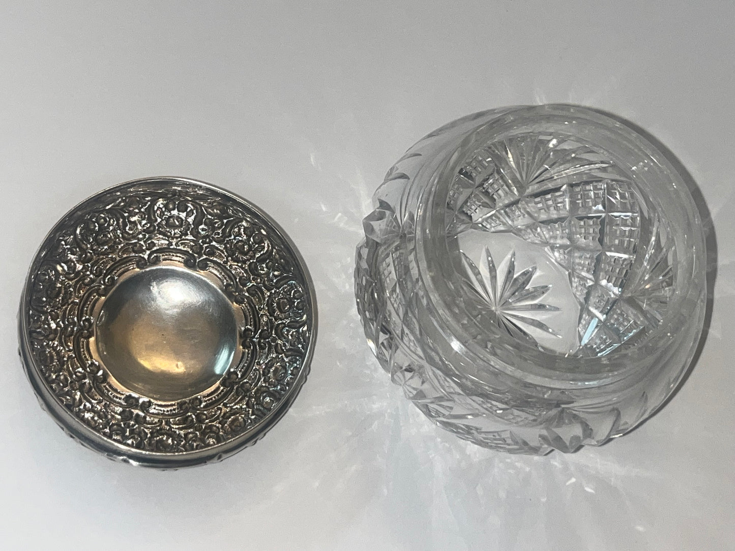 Antique Victorian Vanity Crystal Powder Jar with Sterling Silver Lid - Finest Antique