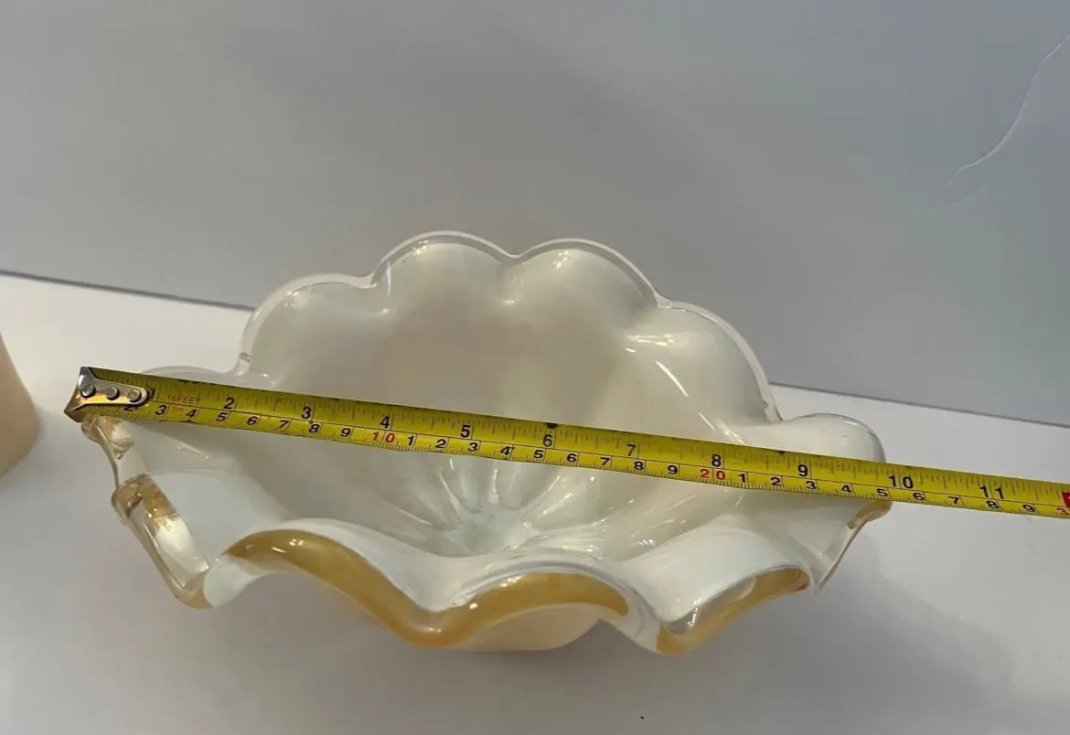 Murano Italian Hand-Blown Ruffled Vase and Centerpiece Dish Set - Finest Antique