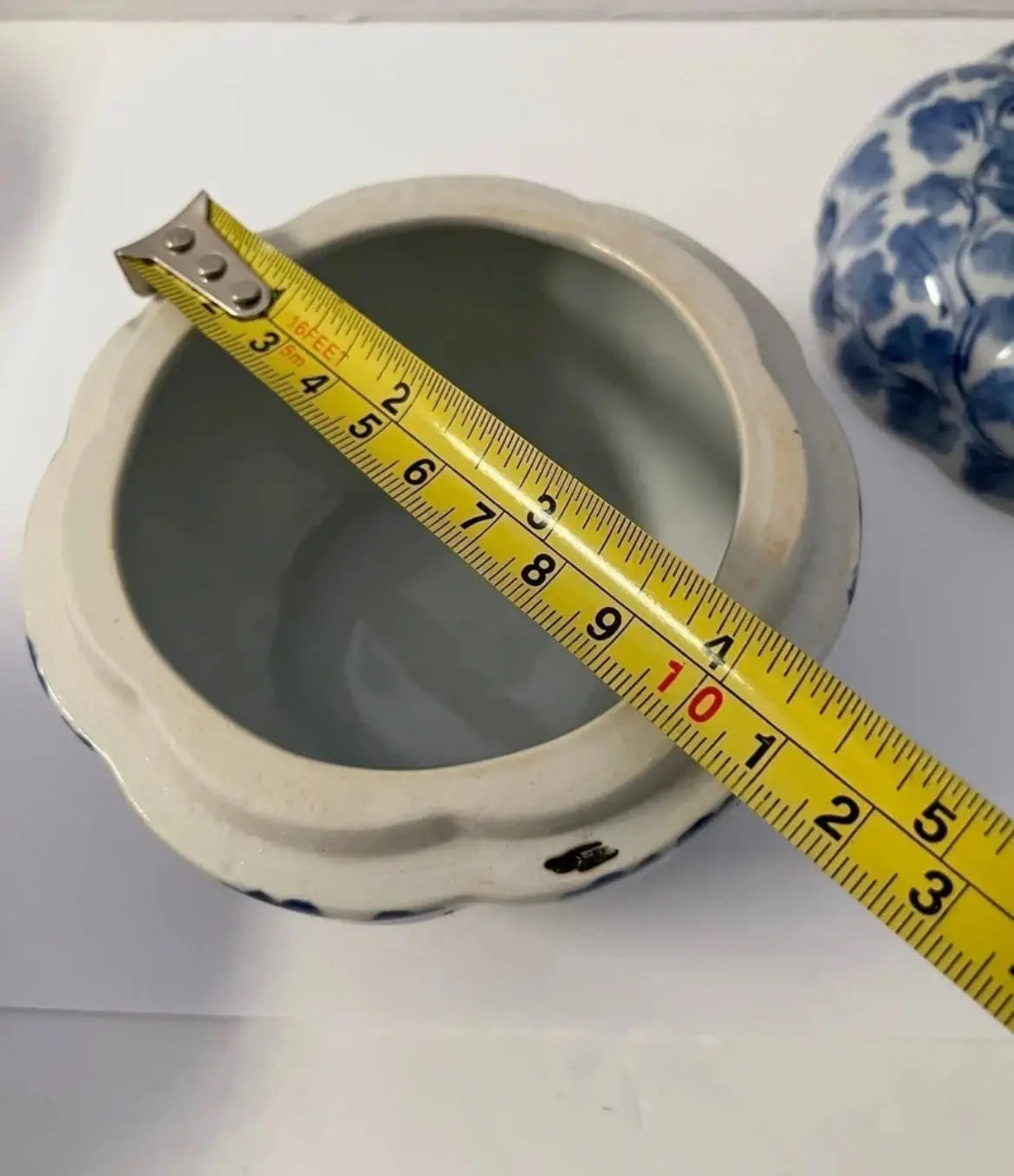 Vintage Blue and White Pumpkin Porcelain Shaped Trinket Box and Candle Holders - Finest Antique