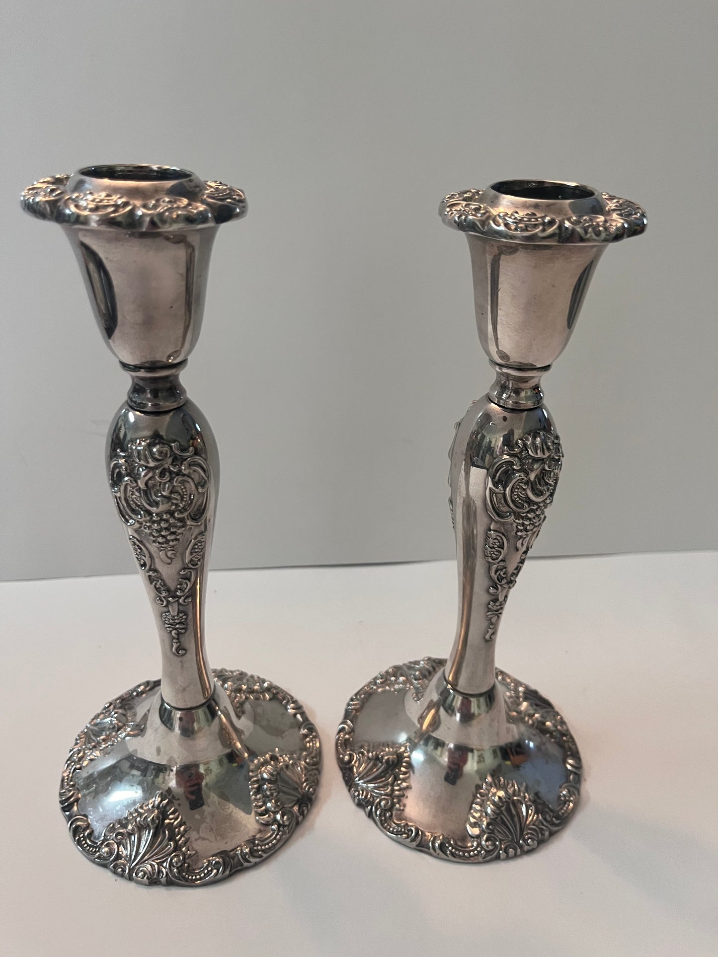 Vintage Godinger Silver-Plated Candlesticks with Floral Design - Finest Antique