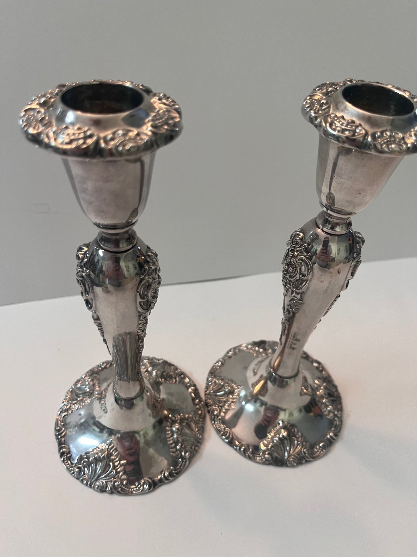 Vintage Godinger Silver-Plated Candlesticks with Floral Design - Finest Antique