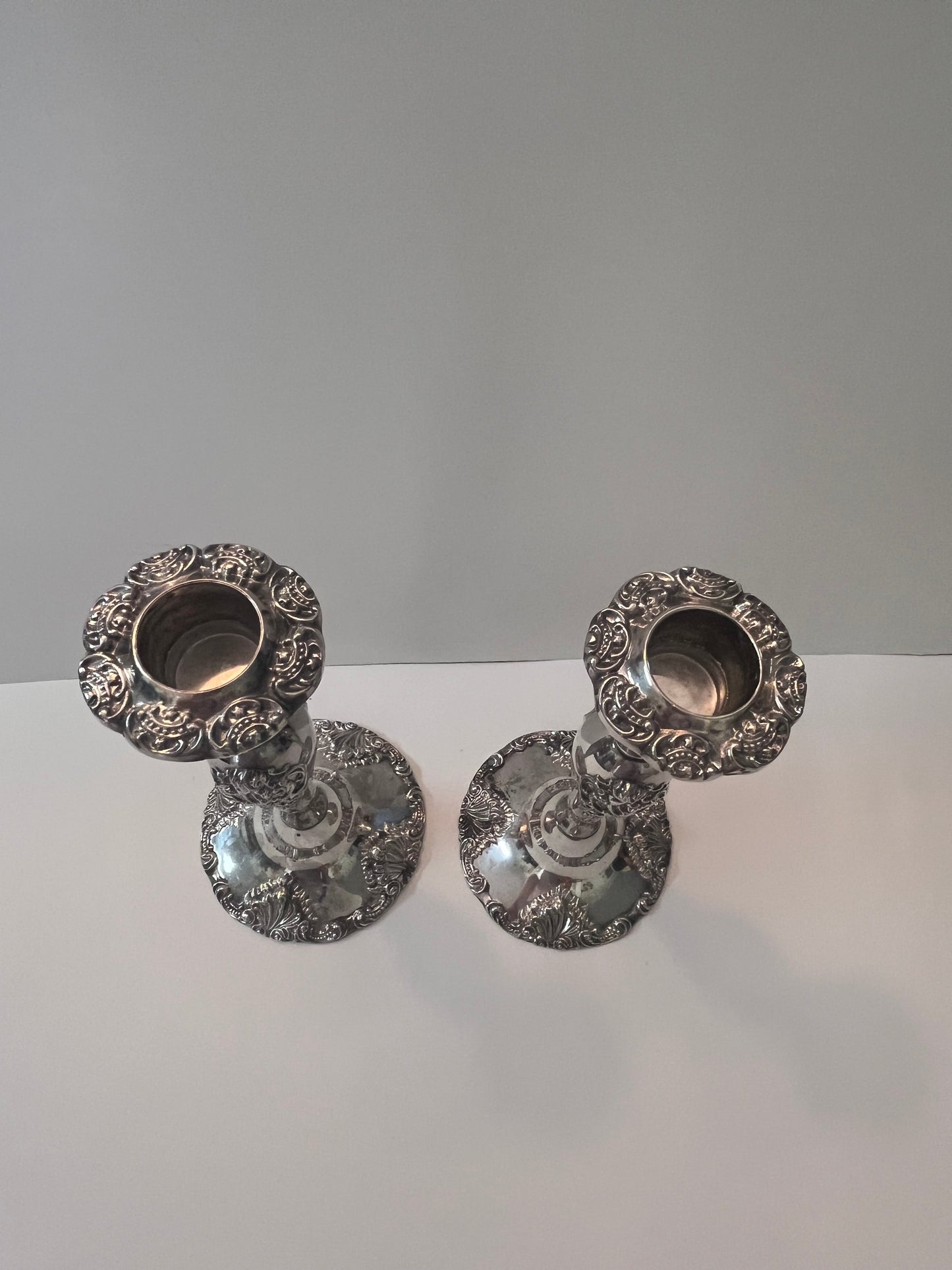 Vintage Godinger Silver-Plated Candlesticks with Floral Design - Finest Antique