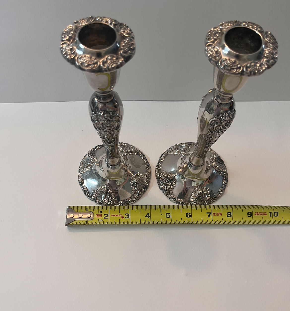 Vintage Godinger Silver-Plated Candlesticks with Floral Design - Finest Antique