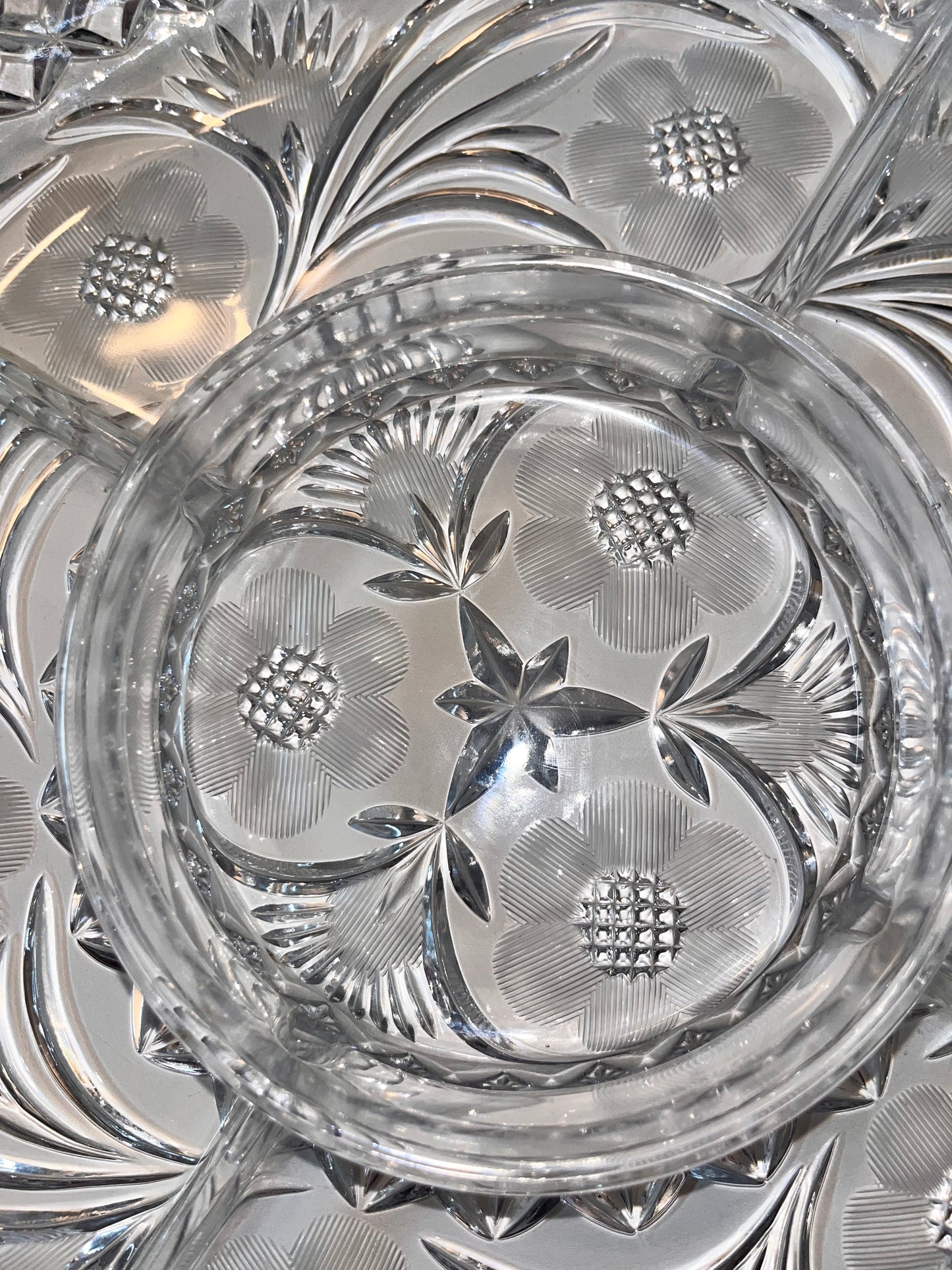 Vintage Lead Crystal Serving Bowl with Intricate Cut Design - Finest Antique