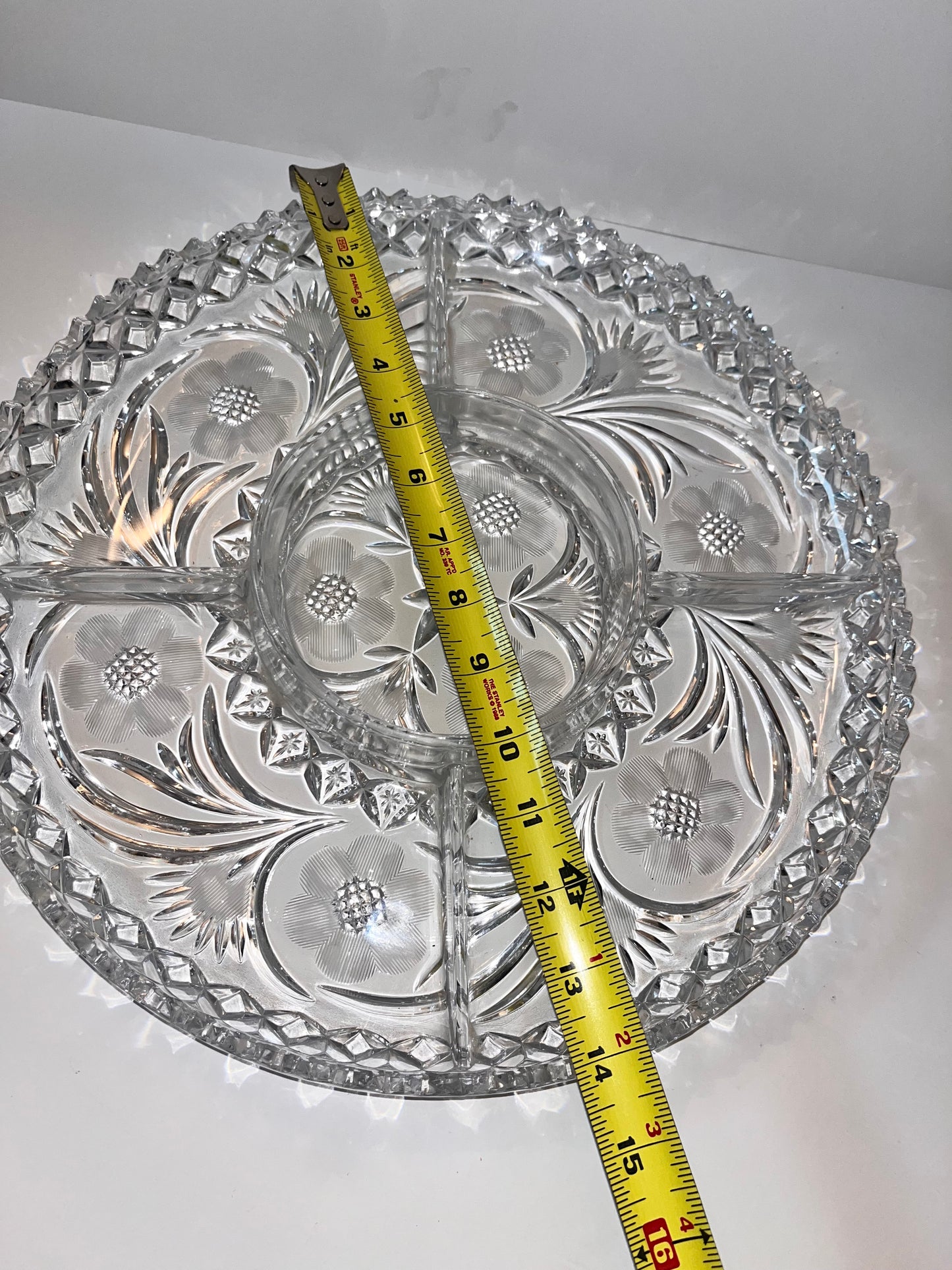 Vintage Lead Crystal Serving Bowl with Intricate Cut Design - Finest Antique