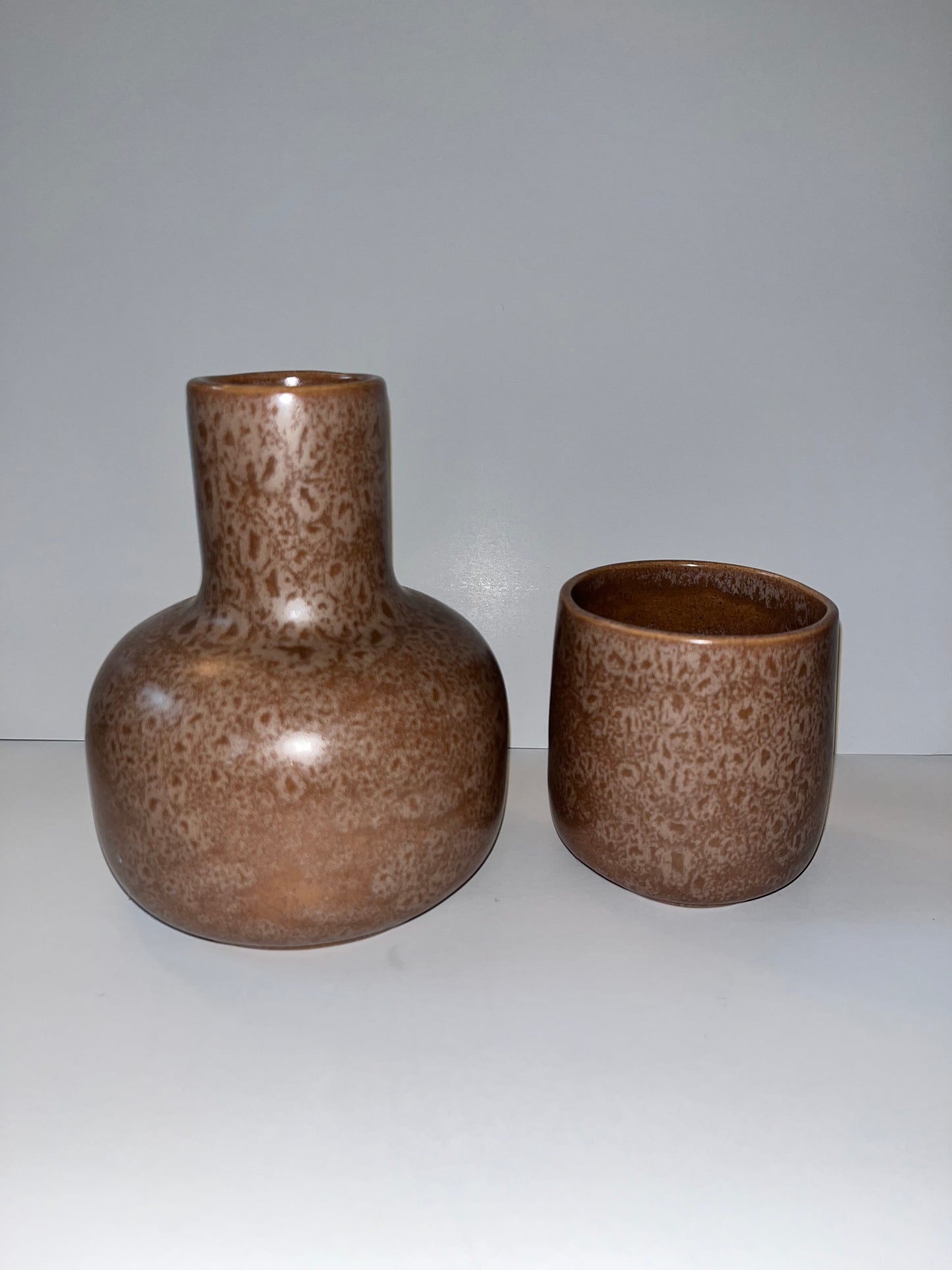Vintage Mid-Century Modern Ceramic Bed Side Water Pitcher and Cup Set - Finest Antique