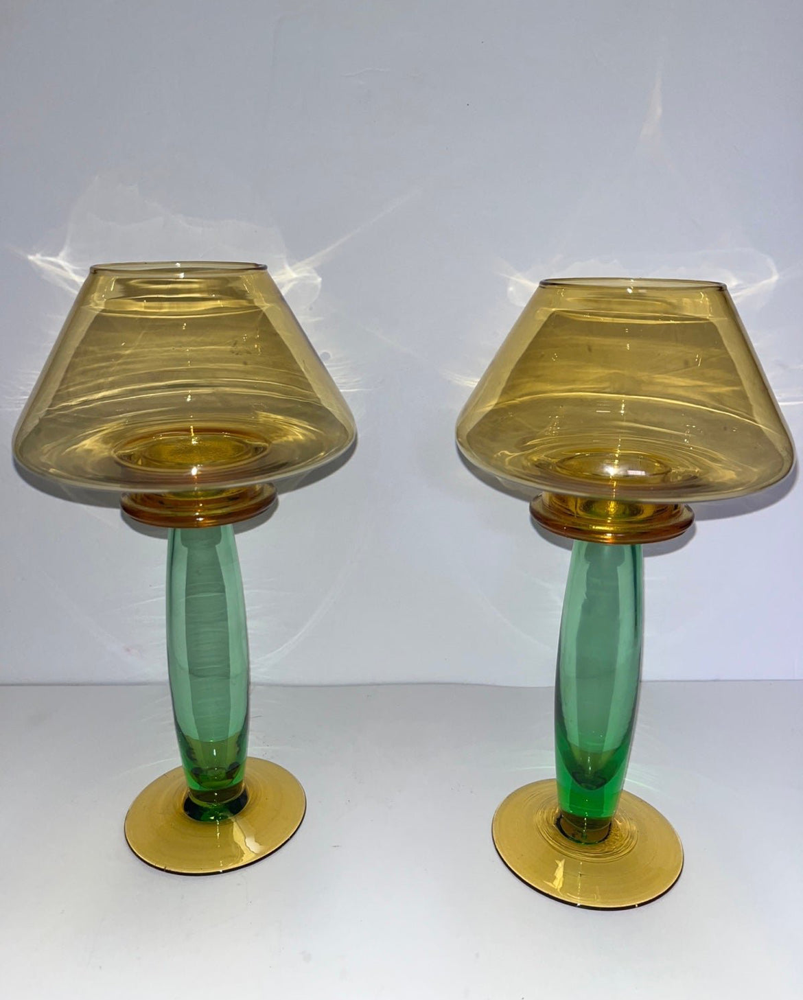 Vintage Mid-Century Modern Glass Candleholders Gardeners Eden - Finest Antique