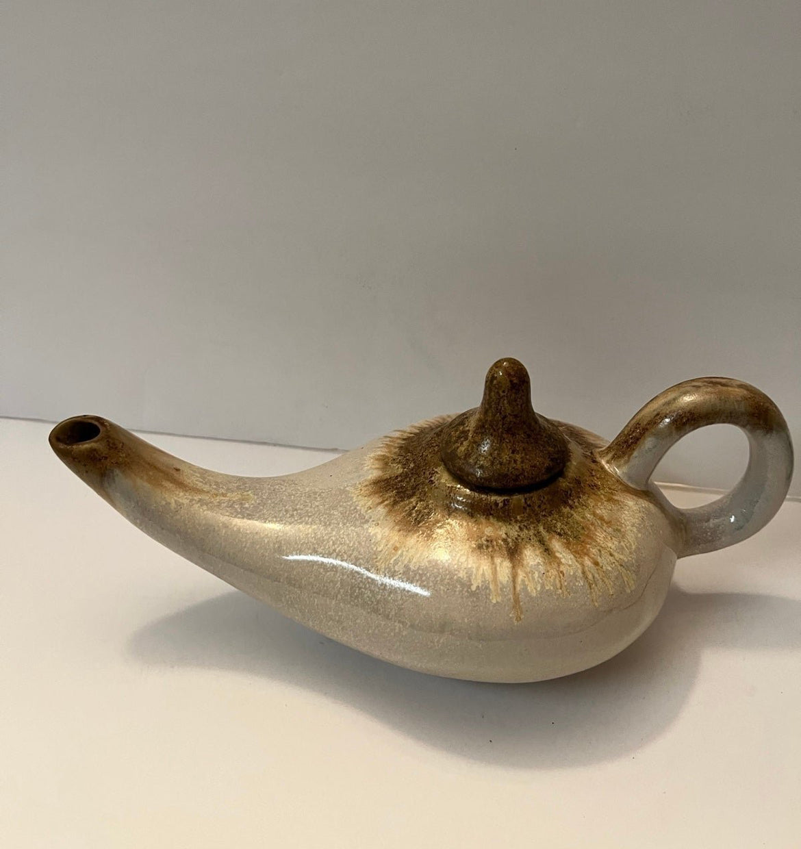 Vintage Pigeon River Pottery Oil Lamp Teapot by T. Bullen - Finest Antique