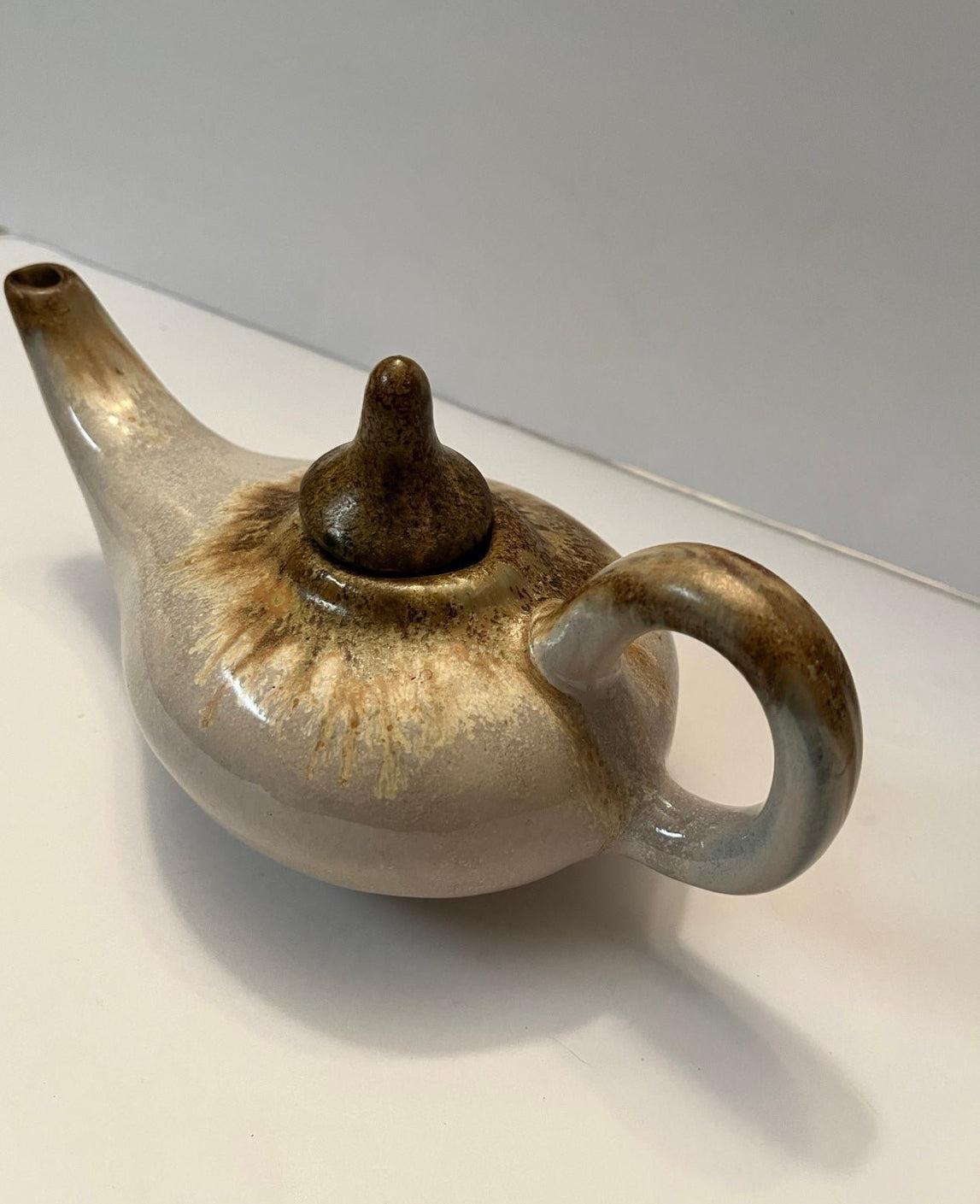 Vintage Pigeon River Pottery Oil Lamp Teapot by T. Bullen - Finest Antique
