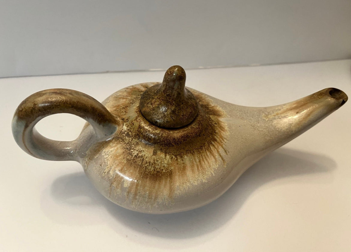 Vintage Pigeon River Pottery Oil Lamp Teapot by T. Bullen - Finest Antique