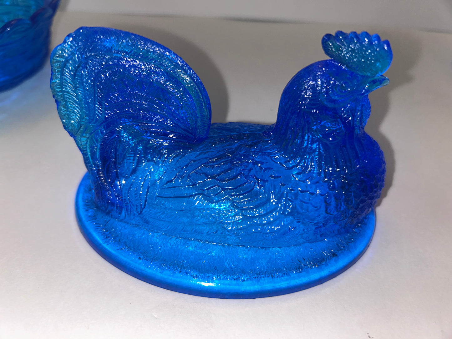 Vintage Hand Blown Glass Art Rooster on Nest Dish and Figurine Set