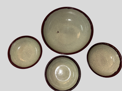 Pier 1 “Crackle Collection”Ceramic Bowls Set of 4 (1 Serving Bowl, 3 Cereal Bowls) Pier 1