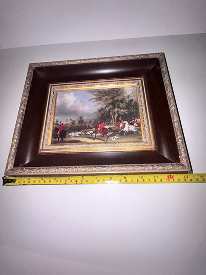 Antique/Vintage James Pollard English Hunting Print -"The Hertfordshire Hunt"- Ornate 2" Deep Wooden Frame
