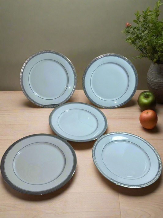 Set of 5 Legendary by Noritake "Crestwood Platinum" Dinner Plates