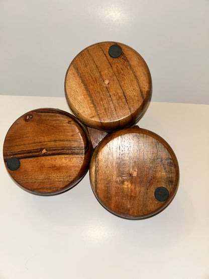 Charming Handcrafted Wooden Condiment Snack Bowls with Pewter Bird Accents