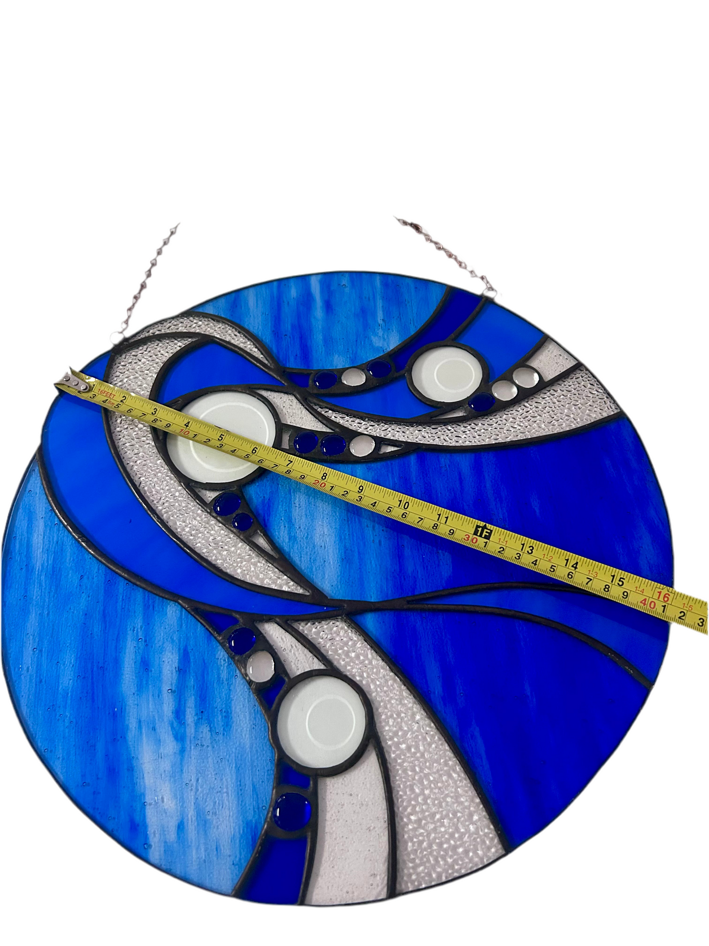 Large (16”) Blue Wave Stained Glass Suncatcher