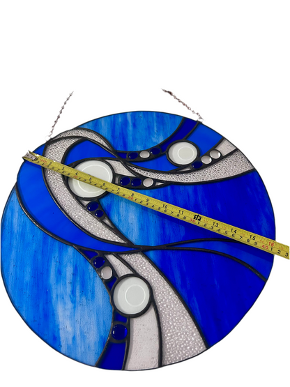 Large (16”) Blue Wave Stained Glass Suncatcher