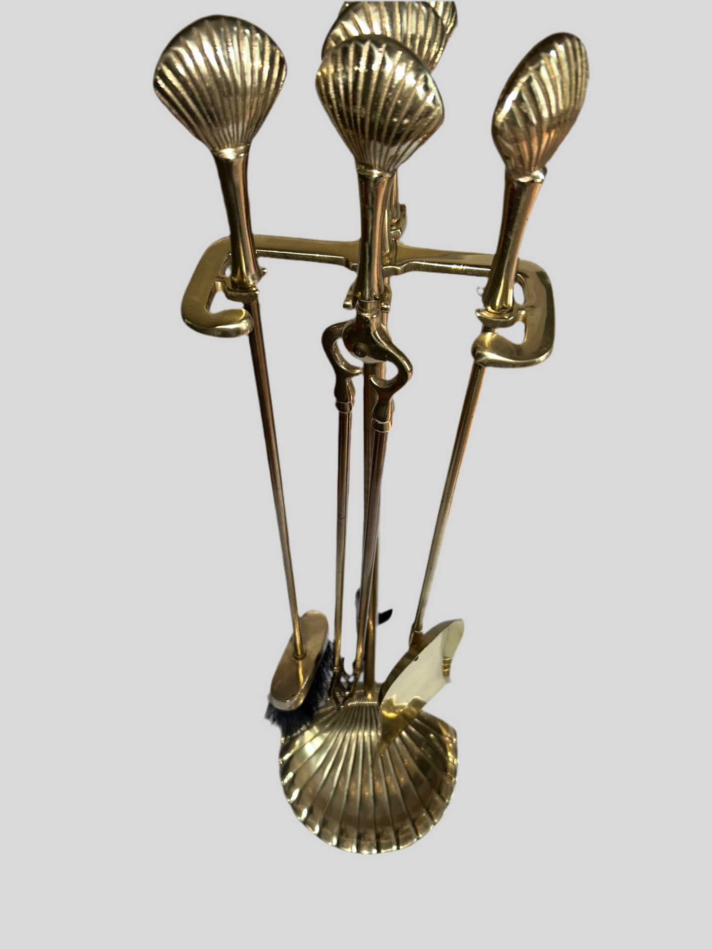 Vintage Brass Seashell Fireplace Tool Set (31”H)