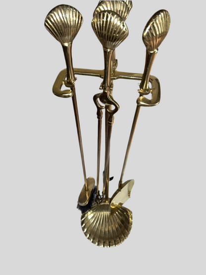 Vintage Brass Seashell Fireplace Tool Set (31”H)