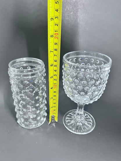 Clear Hobnail Glassware 4-Piece Set - Goblet, Tumbler with Glass Straw, Teacup & Saucer - Made in Portugal