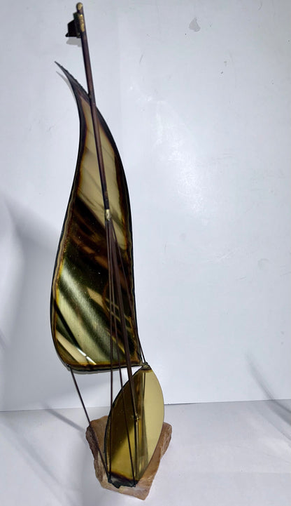 Vintage Mid-Century Modern Brass & Onyx Nautical Sculpture Set of 3