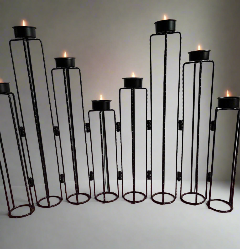 Black Wrought Iron Floor & Table Candle Holders Set of 8
