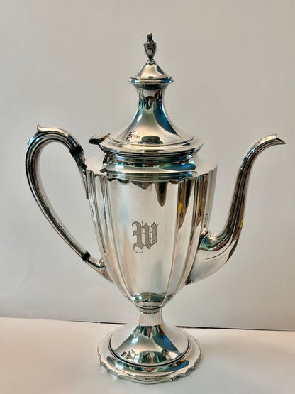 Vintage Chippendale International Silver Co. Pair of Silver-Plated Tea/Coffee Pots Engraved Monogram “M”