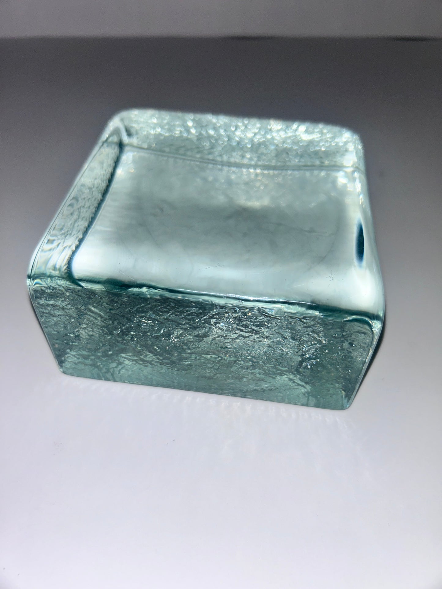 Vintage (1960's) Scandinavian Aqua Textured Large (5") block Art Glass Paperweight